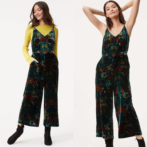 LOFT Pants - LOFT Floral Velvet Wide Leg Jumpsuit